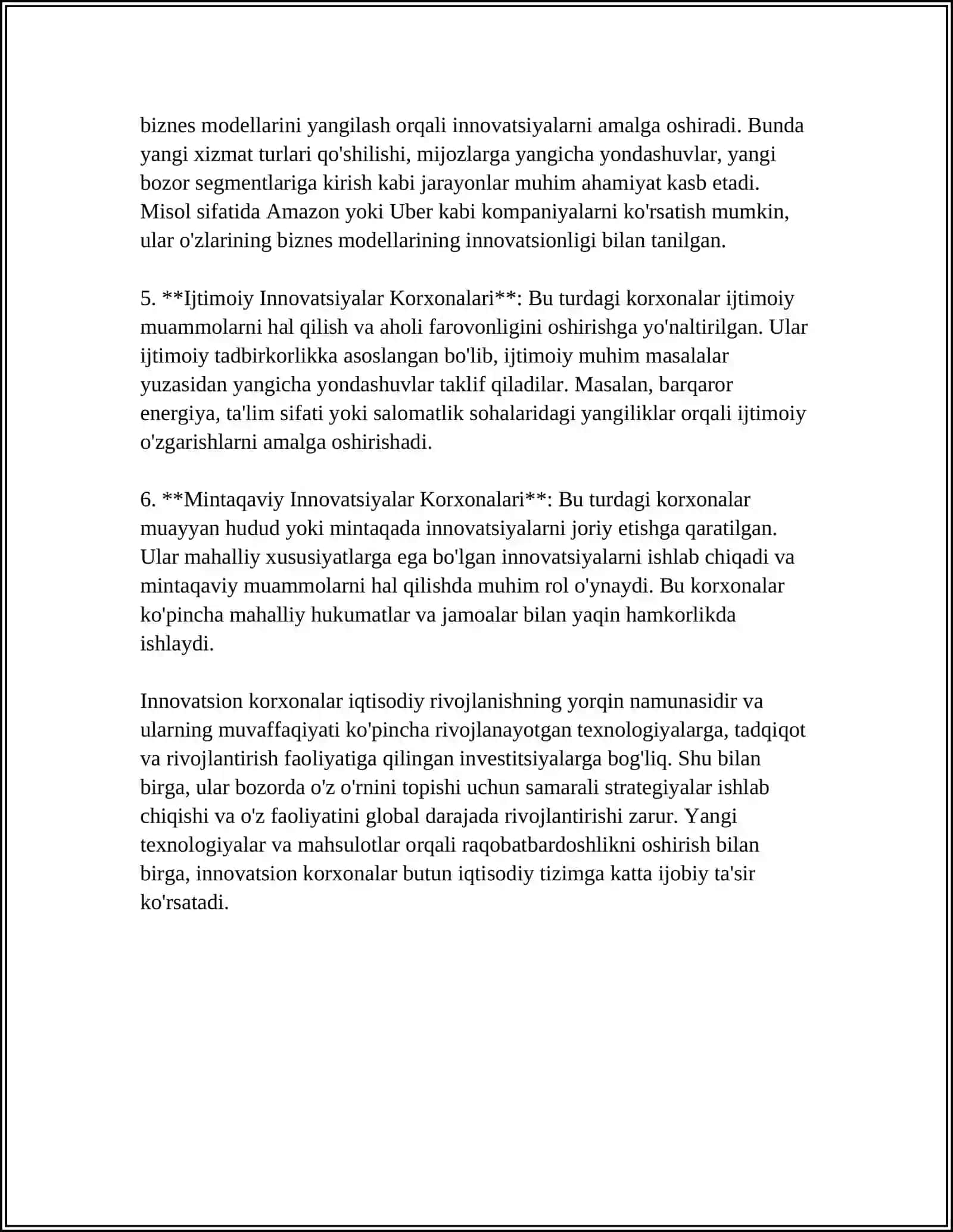 INNOVATSION KORXONALARNING TURLARI, ULARNING FAOLIYAT KOʻRSATISH SOHALARI VA YOʻNALISHLARI 4