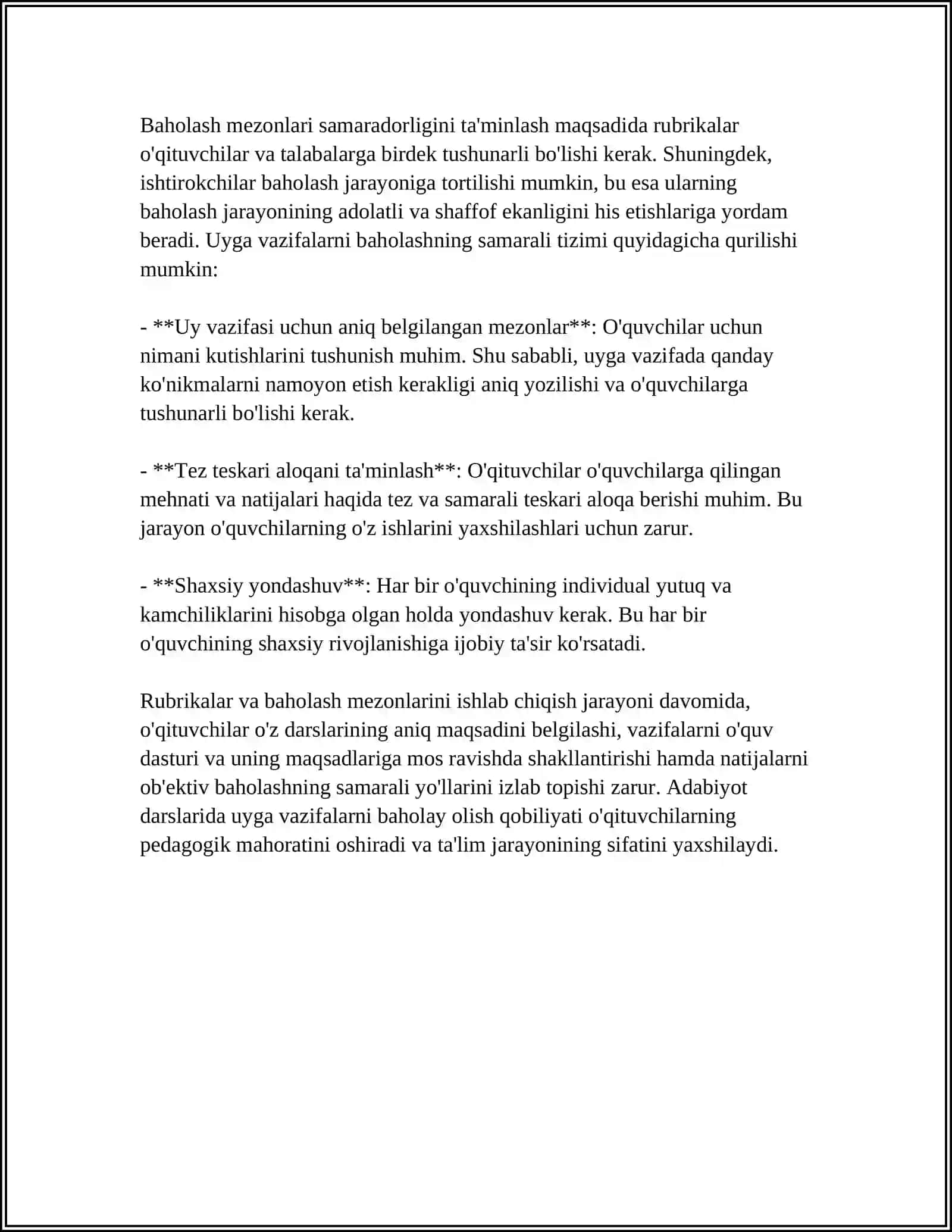 ADABIYOT DARSLARIDA UYGA VAZIFALARNI BAHOLASH YOʻLLARI 4