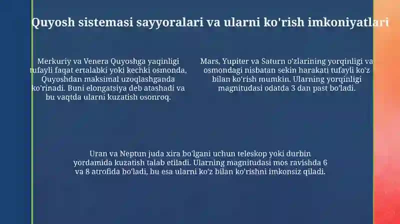 Oy yordamida sayyoralarni topish va ularning harakatini kuzatish 4