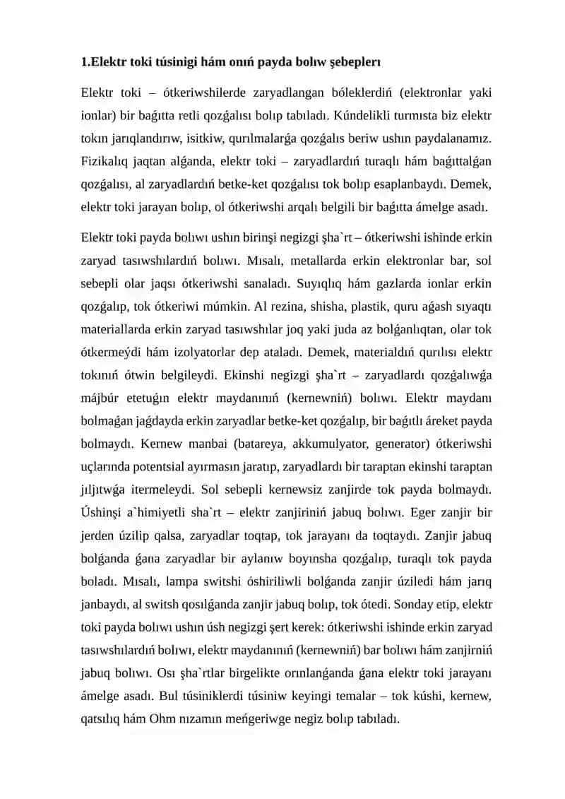 Elektr toki, tok kúshi, kernew, qatsılıq hám Onıń nızamı (Om nızamı) 4