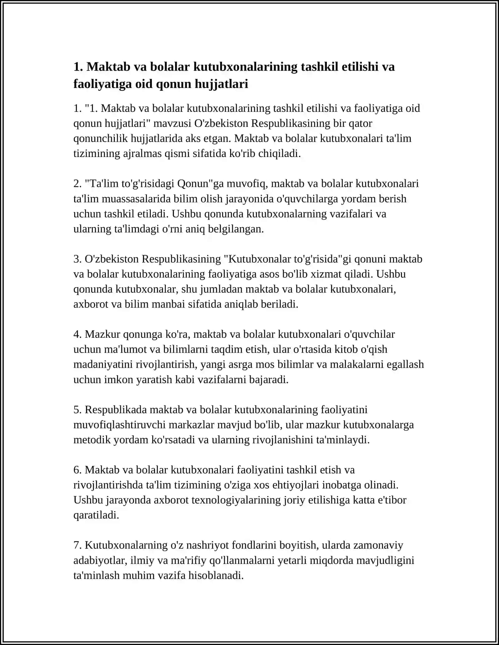 MAKTAB VA BOLALAR KUTUBXONALARINING NORMATIV HUQUQIY HUJATLARI 4