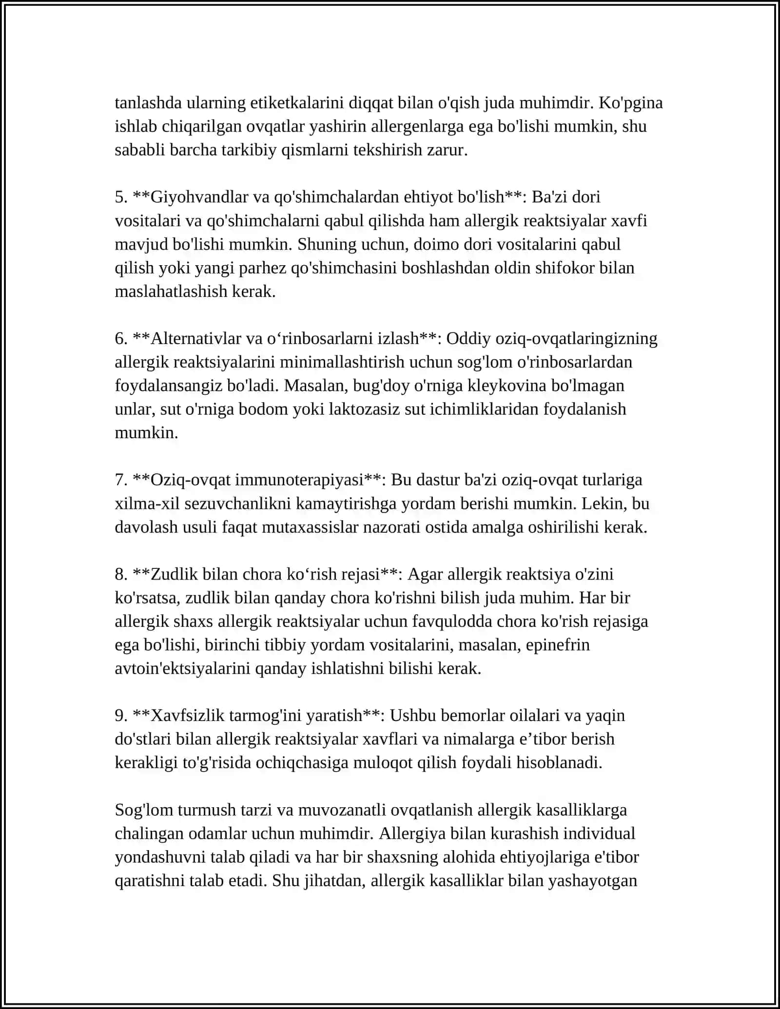 ALLERGIK KASALLIKLARDA DAVOLOVCHI PARHEZ STOL 4