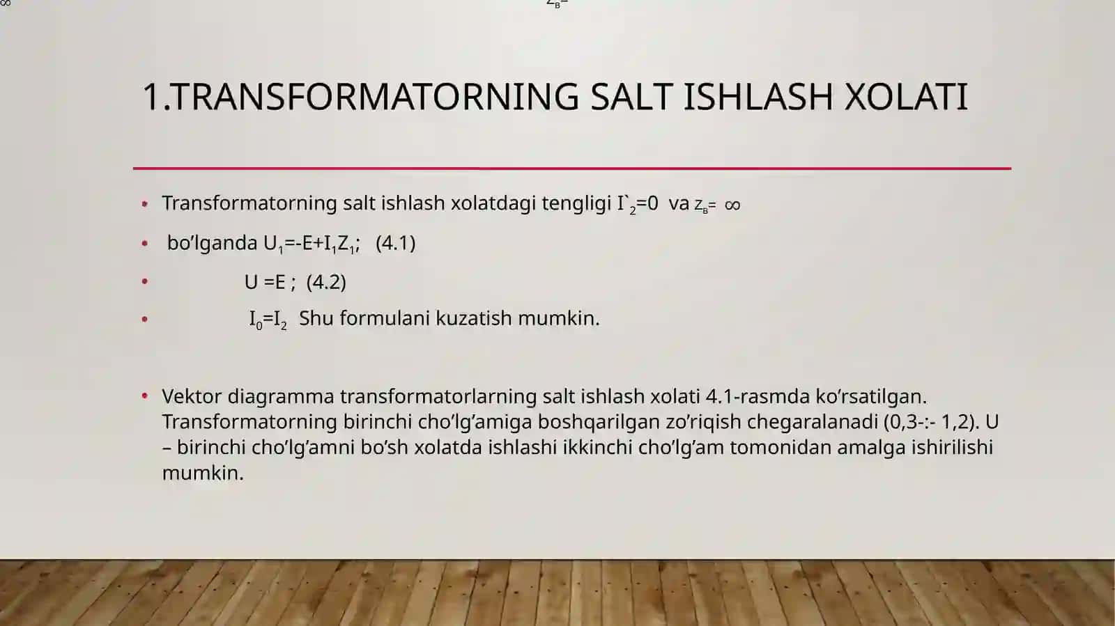 Transformatorning yuksiz ishlash va qisqa tutashuv rejimlarida ro‘y beradigan elektr magnit jarayonlar 4