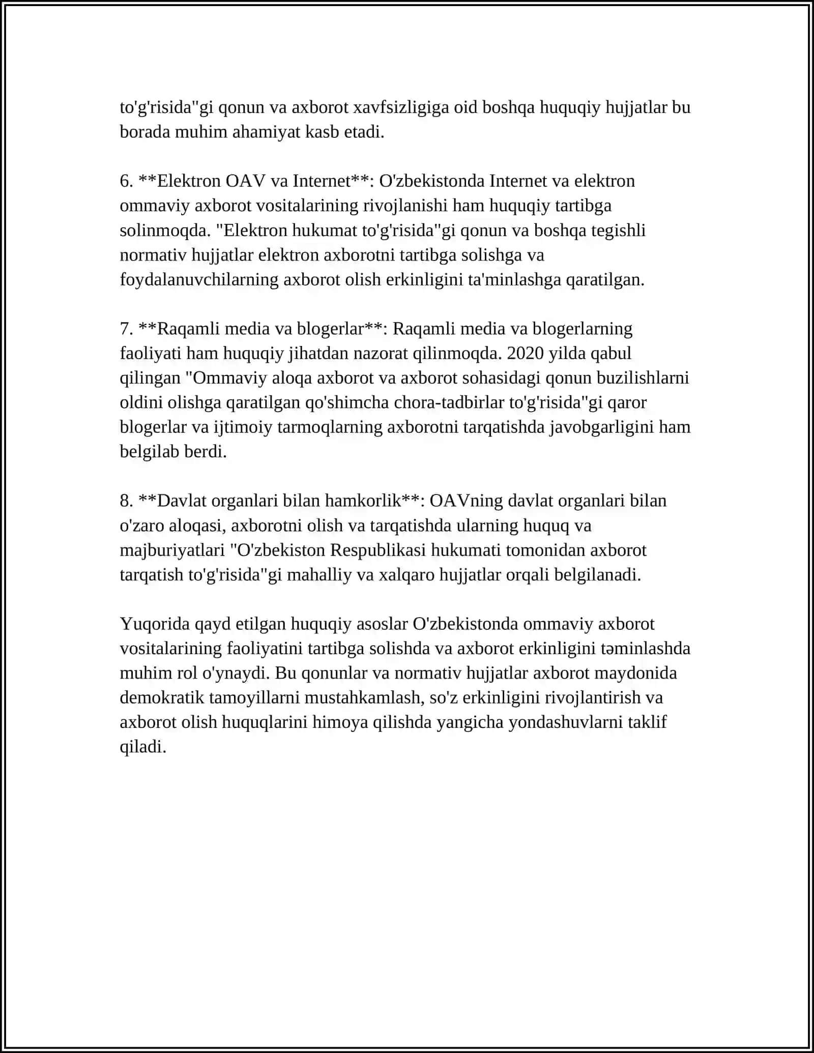 Ommaviy axborot vositalarining huquqiy asoslari 4