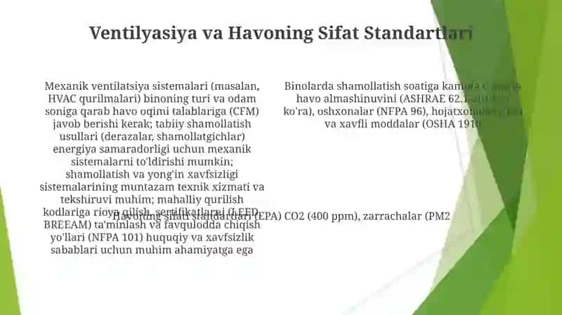 Binolarda umumiy qurilish sanitar texnikaviy va yongʻinga qarshi qoʻyiladigan talablar 4
