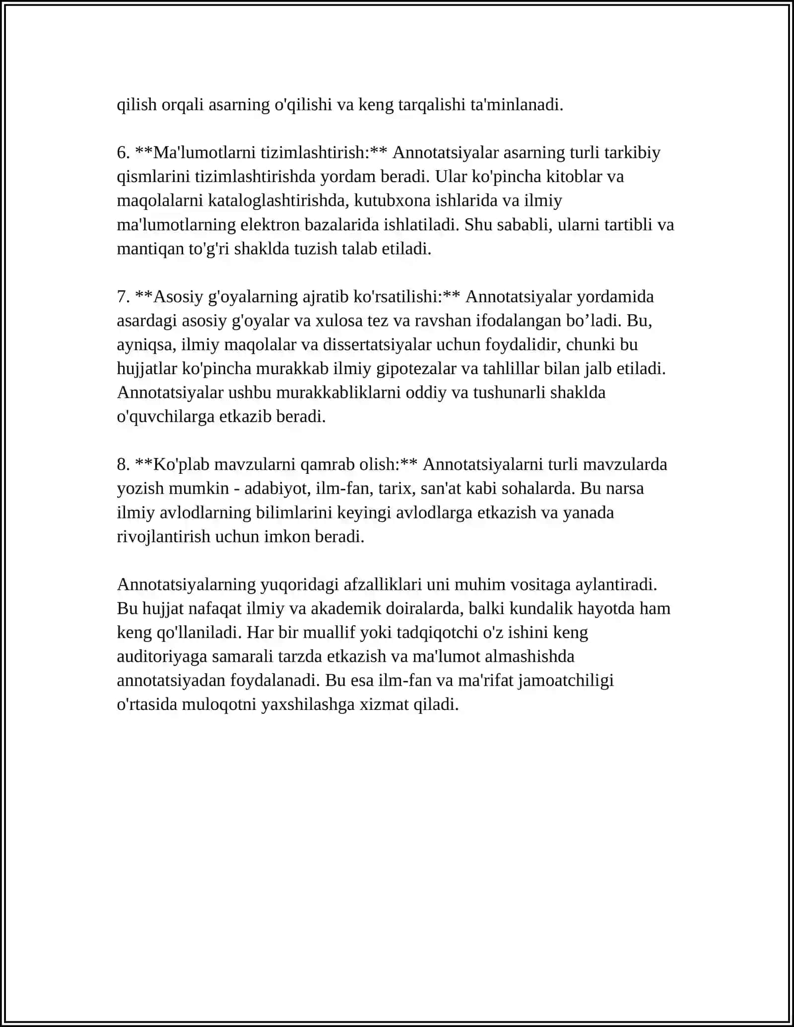 ANNOTATSIYA TAMOYILLARI.ANNOTATSIYA MATNINING TUZILISHI. ANNOTATSIYALAR UCHUN KALIT SÕZLARI TANLASH TAMOYILLARI 4