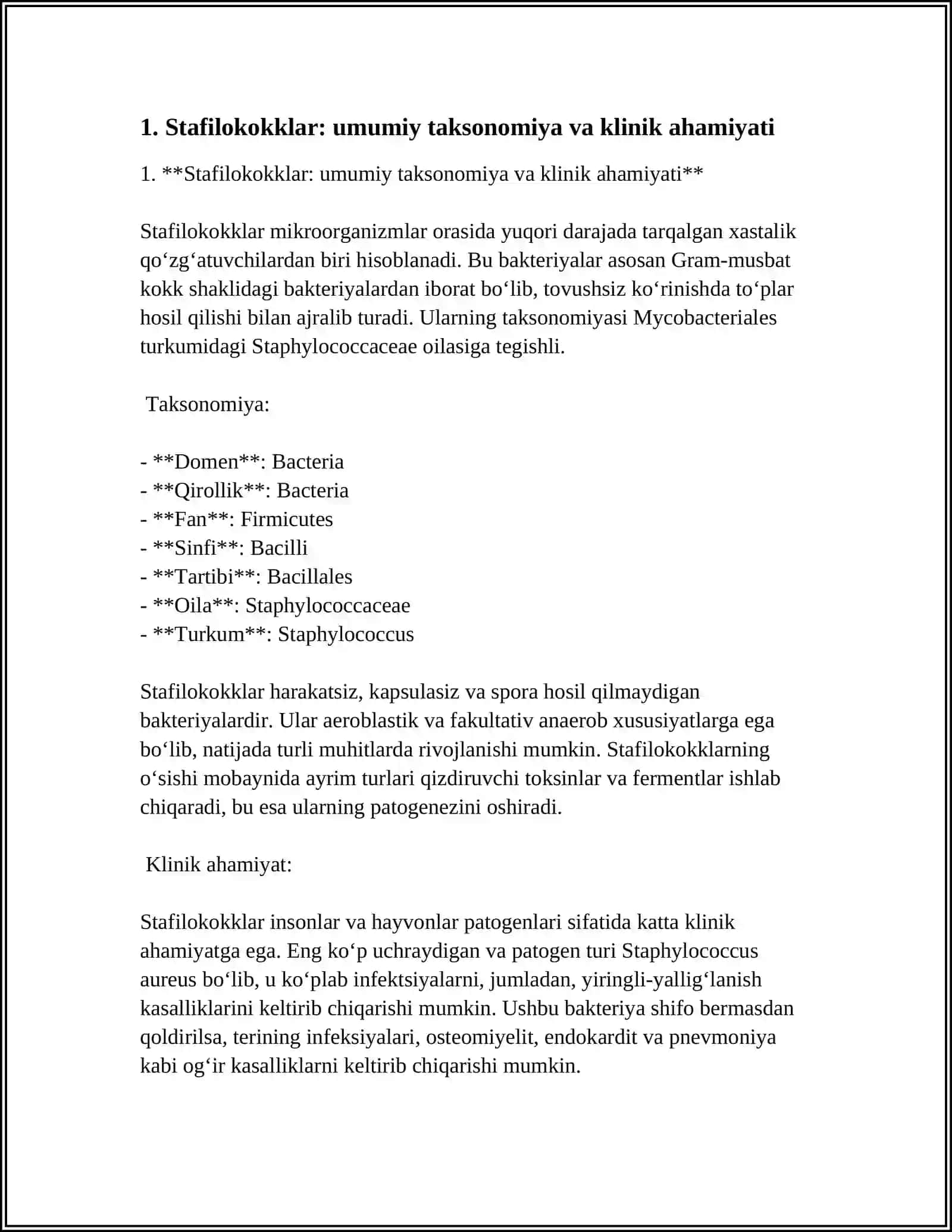 Stafilokokklar: umumiy taksonomiya va klinik ahamiyati 4