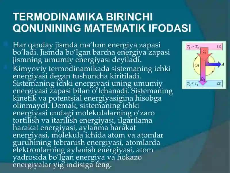 Termodinamikaning birinchi qonuni 4