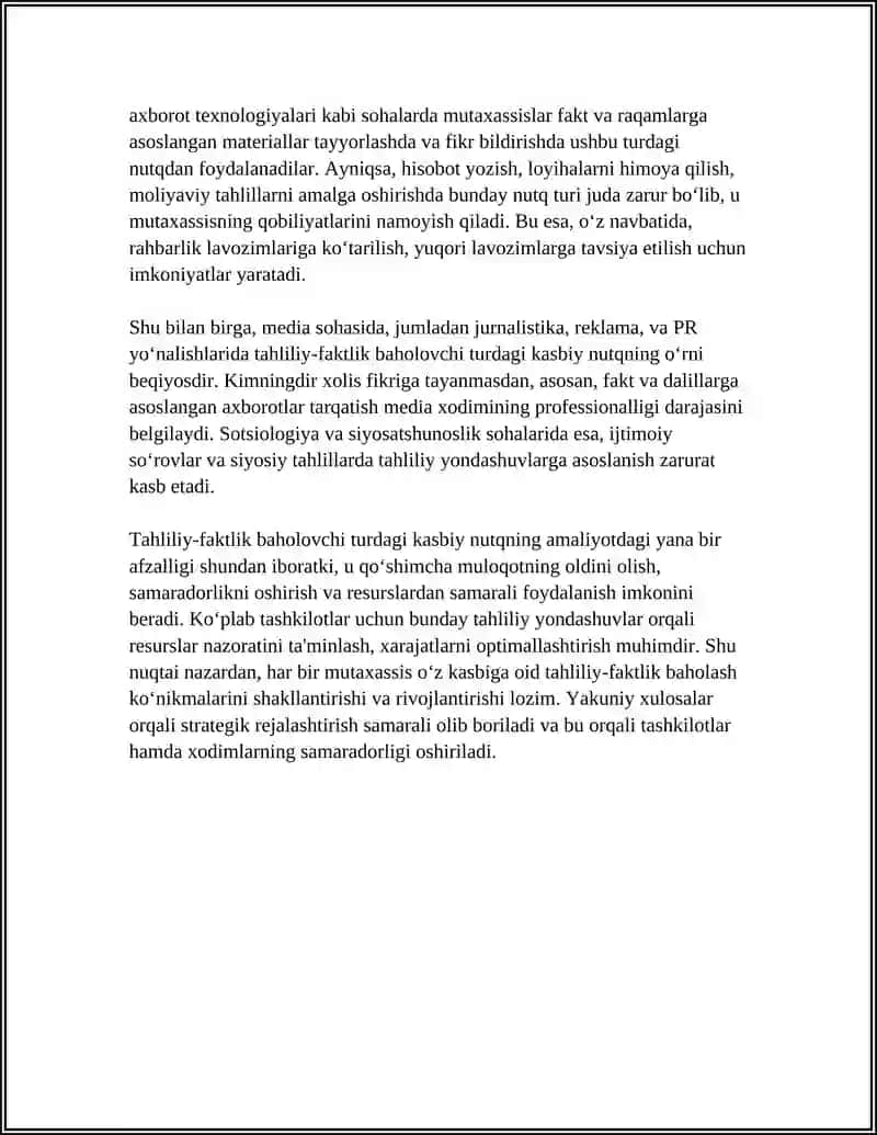 TAHLILIY FAKTLIK BAHOLOVCHI TURDAGI KASBIY NUTQ 4