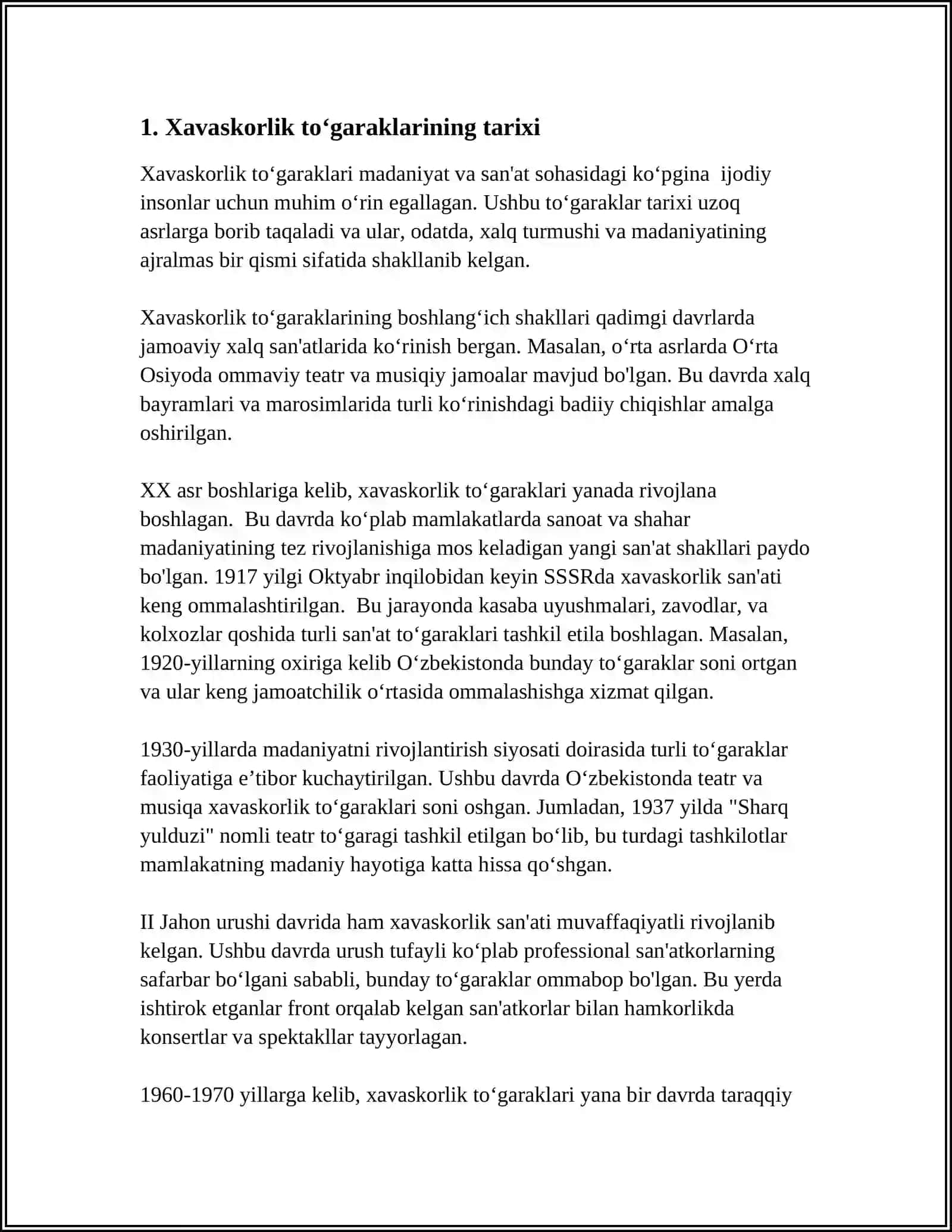 XAVASKORLIK TOʻGARAKLARINING TASHKIL ETILISHI, BIRINCHI MUSIQALI TEATRLAR XAQIDA 4