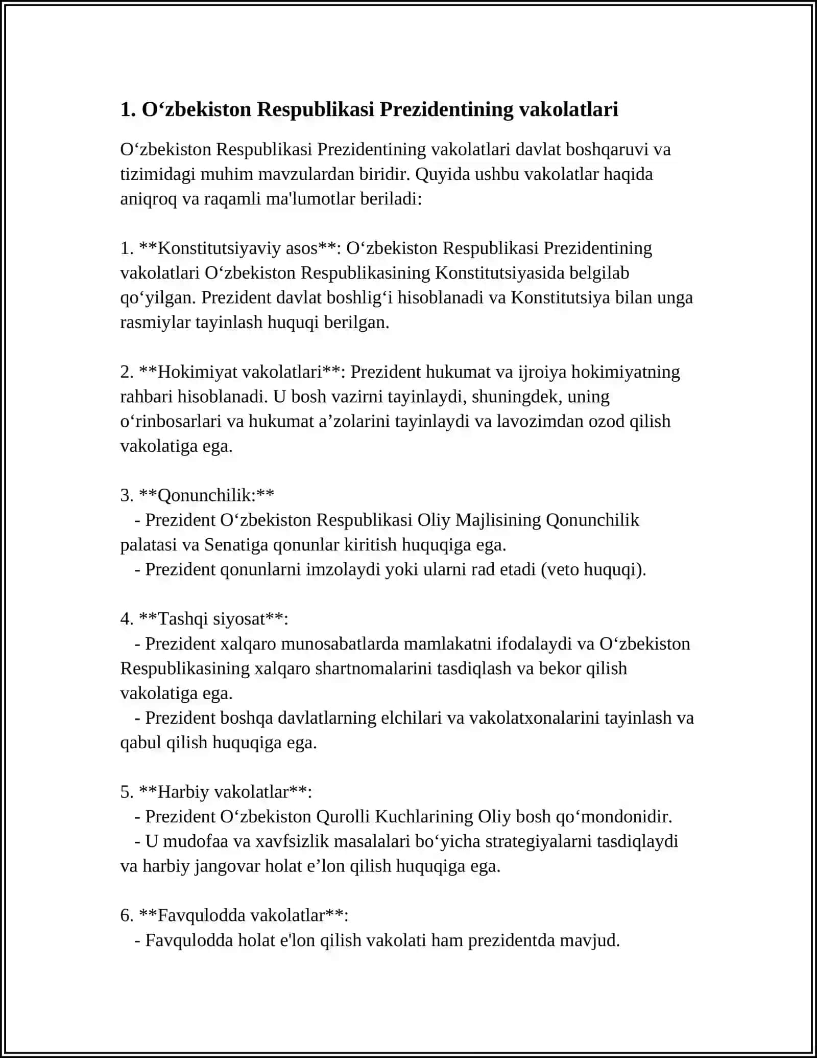 O‘zbekiston Respublikasi Prezidentining Vakolatlari va Normativ-Huquqiy Hujjatlari 4