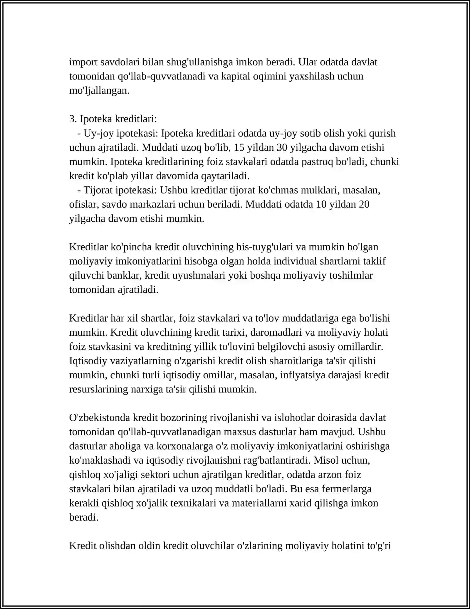 KREDITLAR VA QARZLARNI BOSHQARISH BO'YICHA MOLIYAVIY REJALASHTIRISH 4