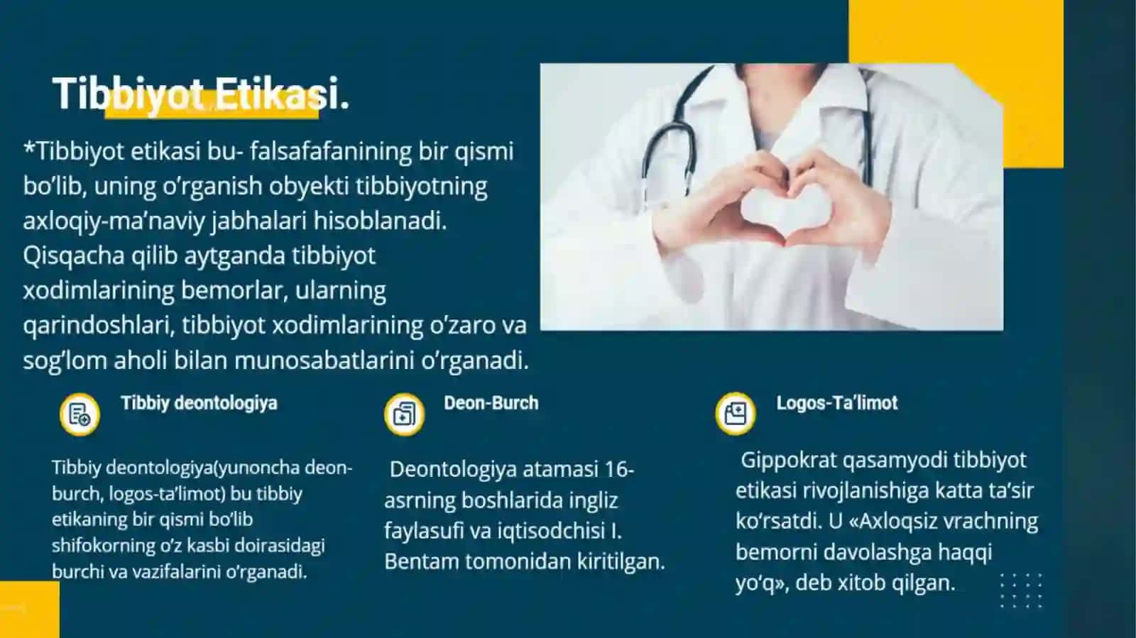 BIOETIKA FANINING ASOSIY TUSHUNCHASI, MAQSADI VA VAZIFALARI. TIBBIY ETIKA TARIXIDAN 4