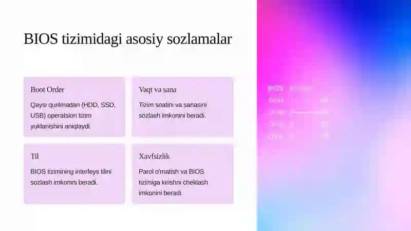 Shaxsiy kompyuterda BIOS tizimini sozlash 4
