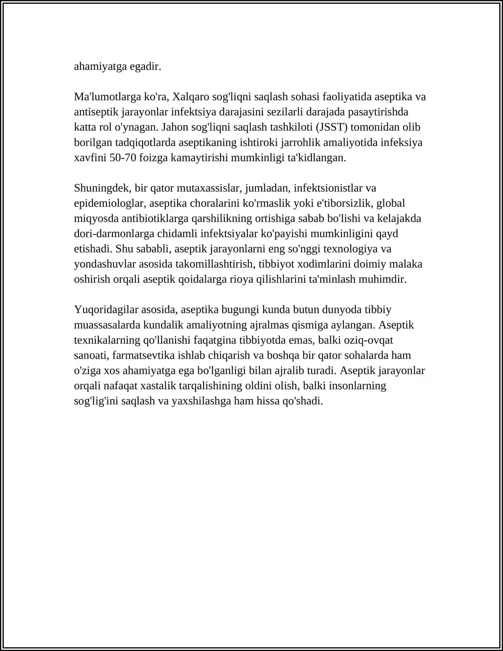 ASEPTIK VA ANTISEPTIK TUSHUNCHASI. OPERATSION MAYDON ASEPTIKASI TUSHUNCHASI 4