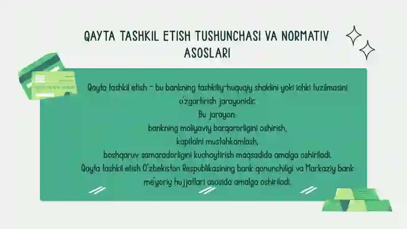 Tijorat banklari faoliyatini qayta tashkil etish shakllari 4