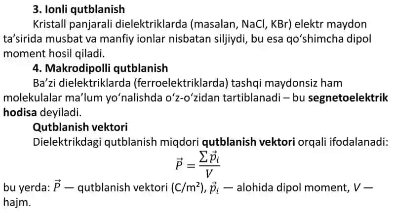 ELEKTR MAYDONIDA DIELEKTRIKLAR VA OʻTKAZGICHLAR 4