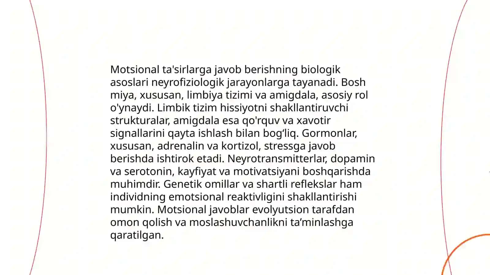 Motsional ta'sirlarga javob berish va uning har turlari xarakteriskasi 4