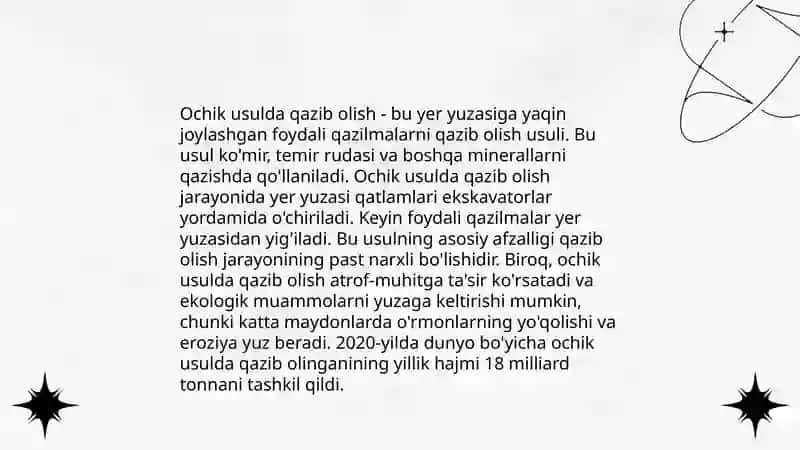 Foydali qazilmalar i qazib olish usullari 4