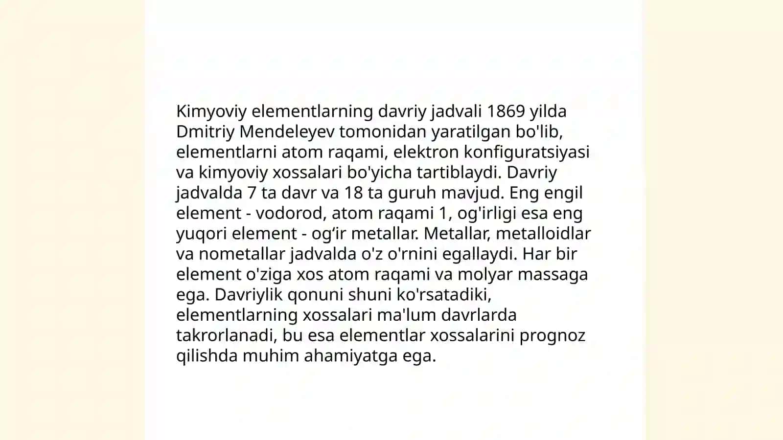 D.I.Mendeleyvning davriy qonunini va davriy sistemasini oʻqitish metodikasi 4