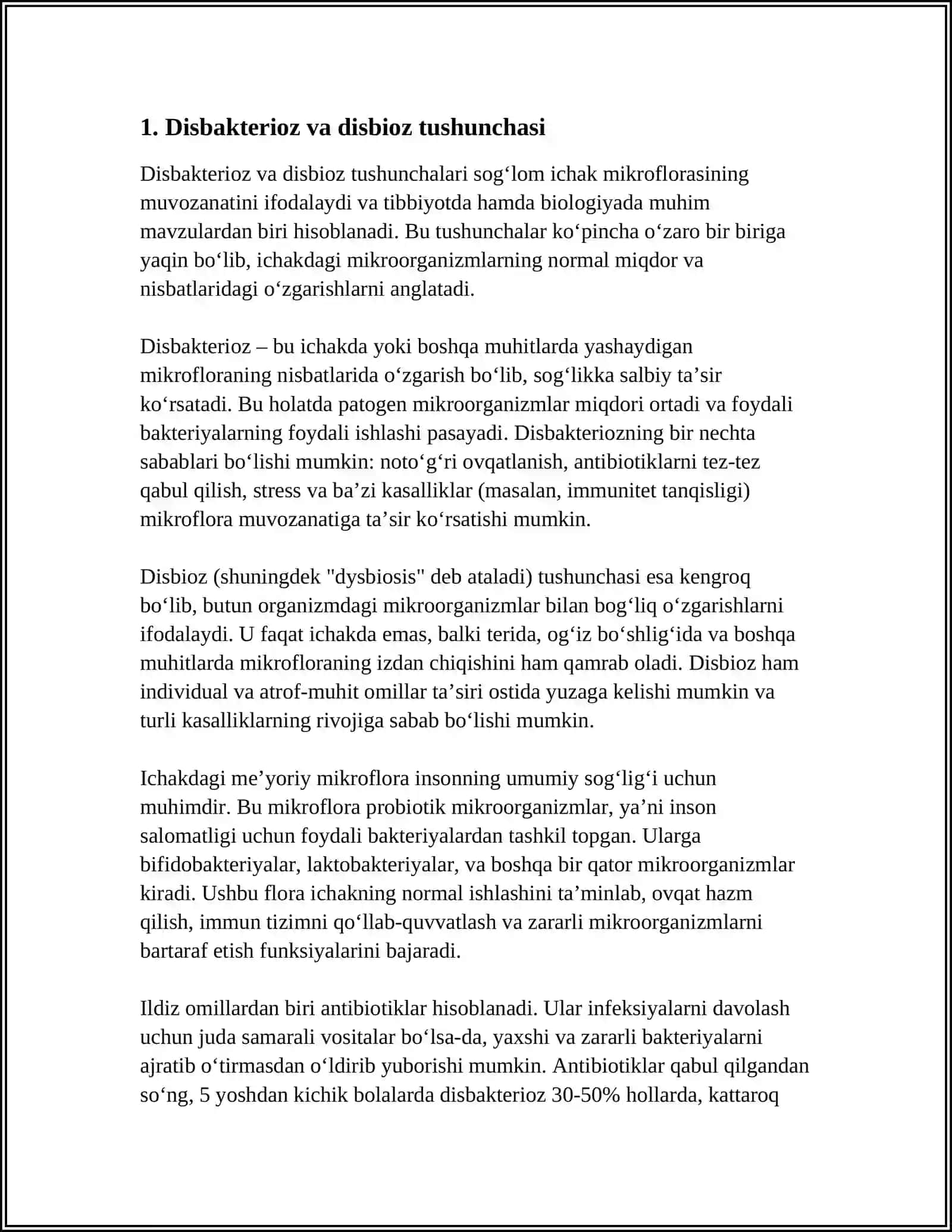 DISBAKTERIOZ, DISBIOZ, KELIB CHIQISHIDA QATNASHUVCHI OMILLAR. DISBAKTERIOZ, DISBIOZLARGA BAKTERIOLOGIK TASHXIS QO‘YISH USULLARI 4