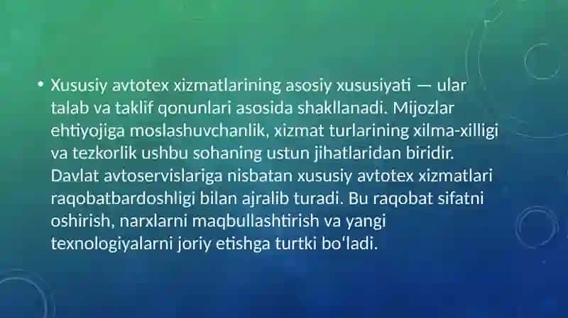 Xususiy avtotex xizmatlarini shakllantirishning o‘ziga xos xususiyatlari 4