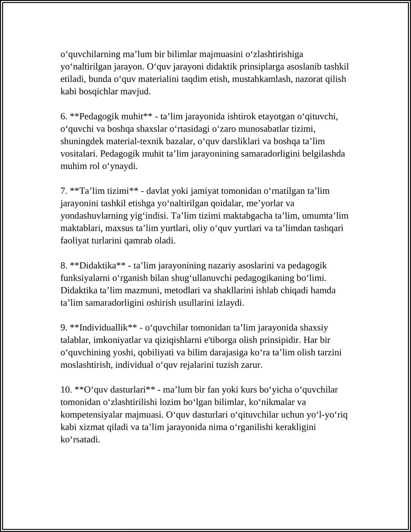 PEDAGOGIKANING UMUMIY ASOSLARI:SHAXSNING RIVOJLANISHI,TARBIYASI VA IJTIMOIYLASHUVI 4
