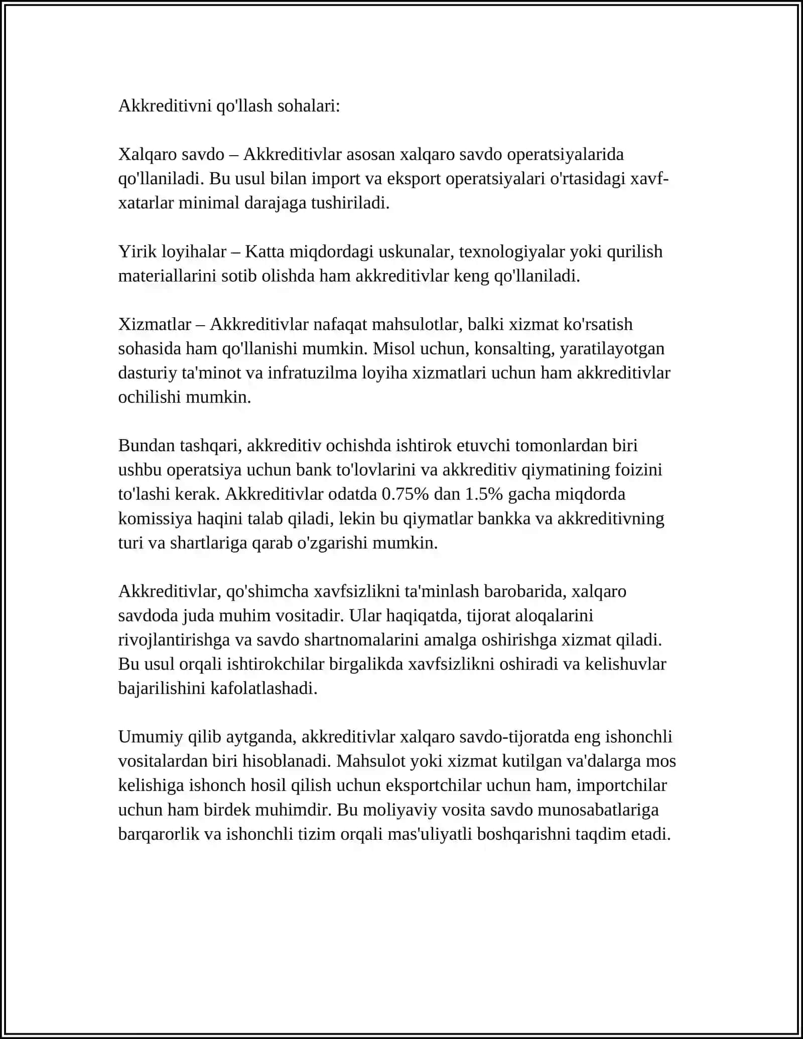 AKKREDITIV VA CHEK DAFTARLARINI OCHISH TARTIBI VA ULAR ORKALI HISOBLASHISHLARNI AMALGA OSHIRISH 4