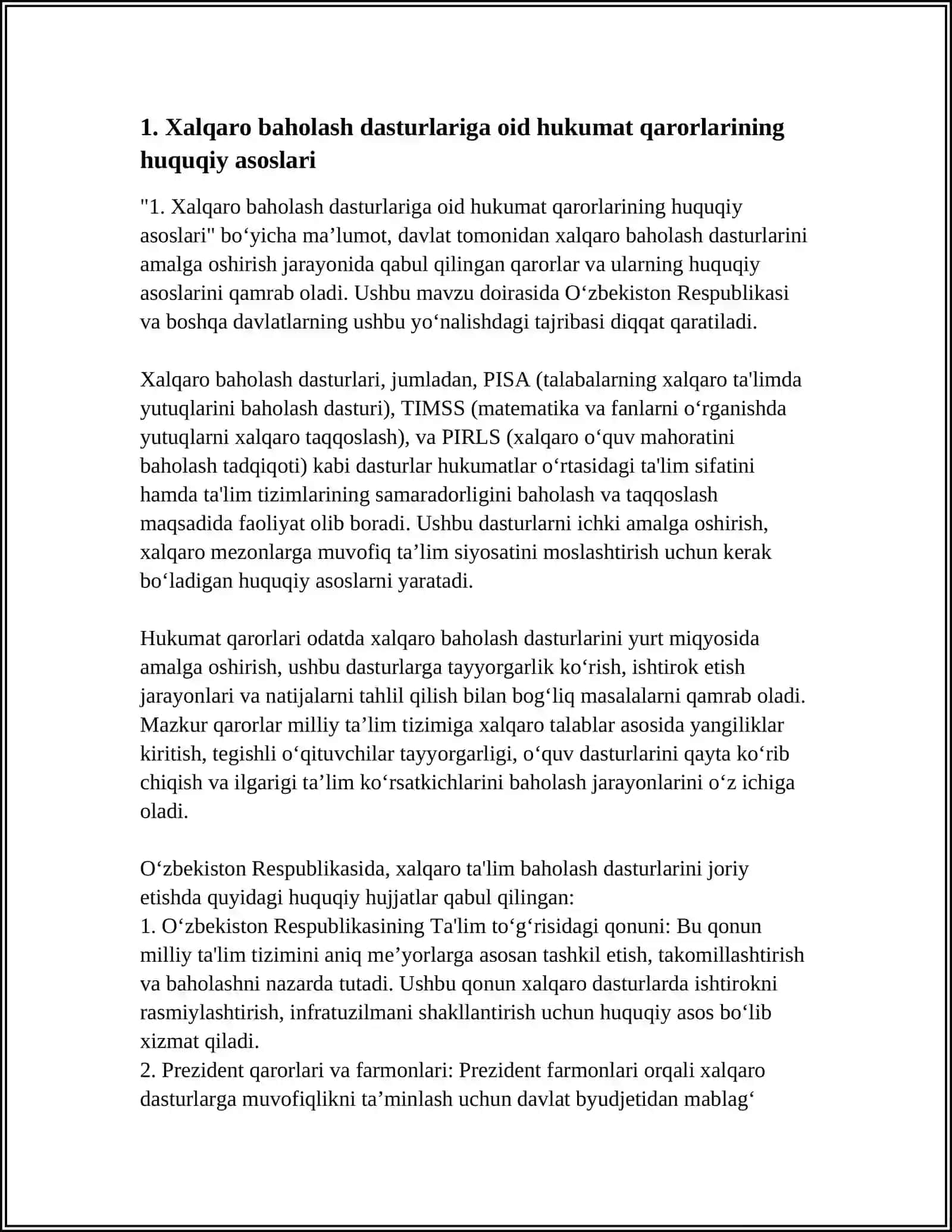 XALQARO BAHOLASH DASTURLARI DOIRASIDA HUKUMAT QARORLARINING MAZMUN VA MOHIYATI 4