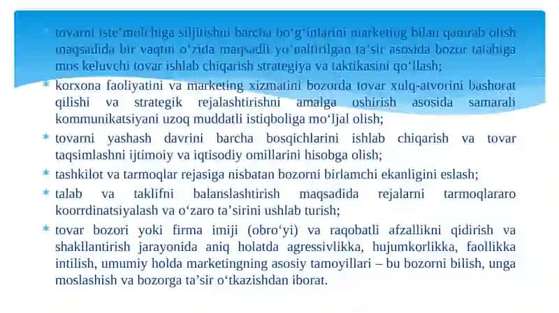 MARKETINGFUNKSIYALARI, VAZIFALARIVATAMOYILLARI 4