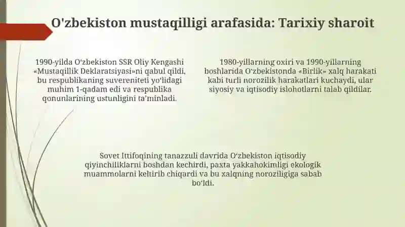 Mustaqil O'zbekiston Respublikasi tashkilotining tarixiy ahamiyati 4