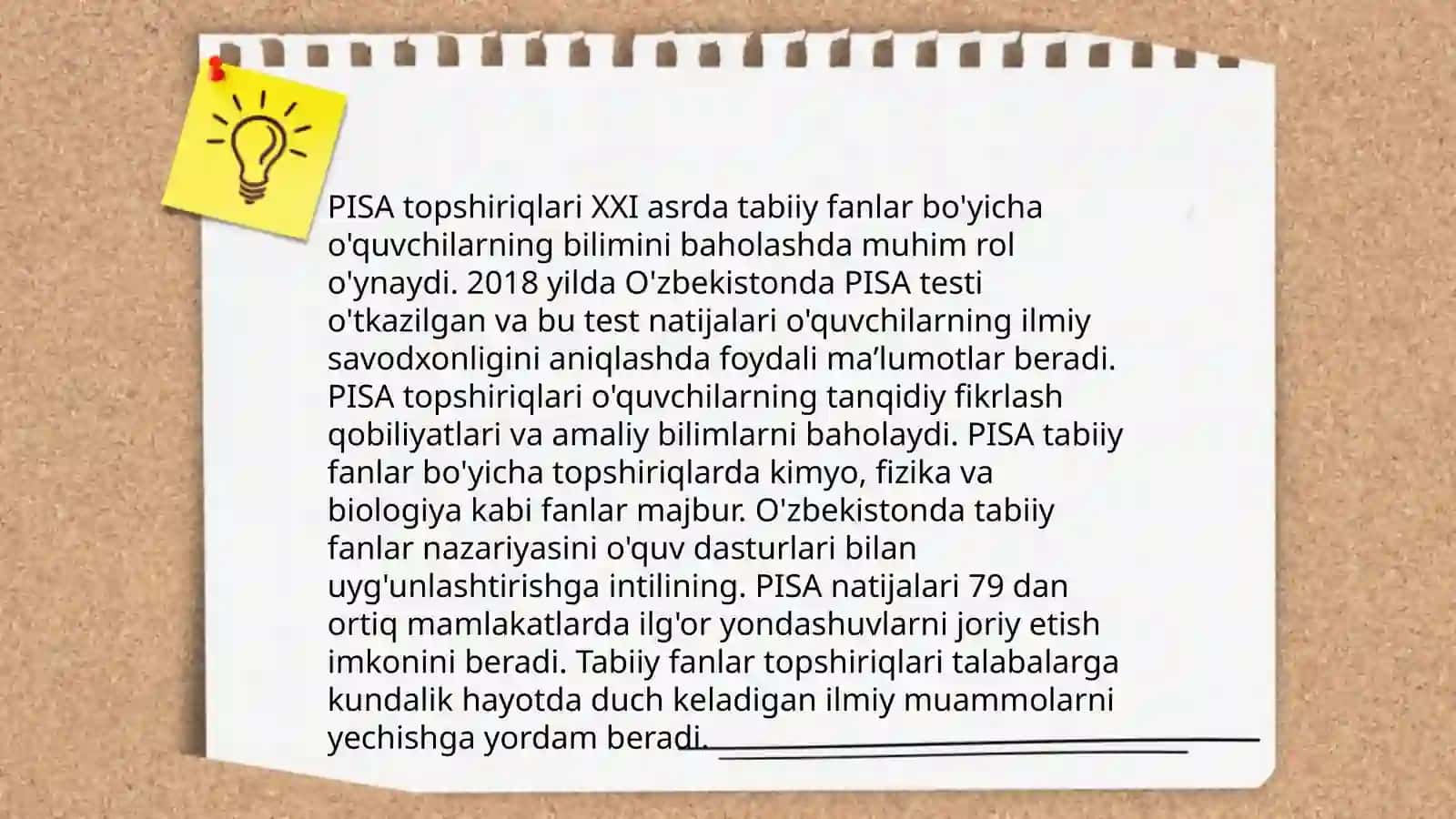 Tabiiy fanlar nazariyasi va metodikasini o'qitishda PISA topshiriqlari asosida oʻquvchilar bilimini nazorat qilish va baholashning zamonaviy usullari 4