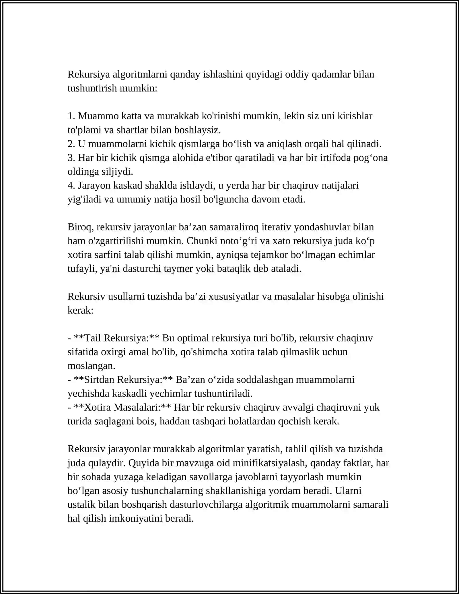 REKURSIV JARAYONLARNI TASHKIL ETISH 4