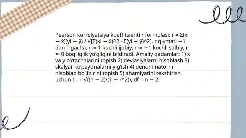 Korrelyatsiya koeffitsienti. Regressiya tenglamalari 4