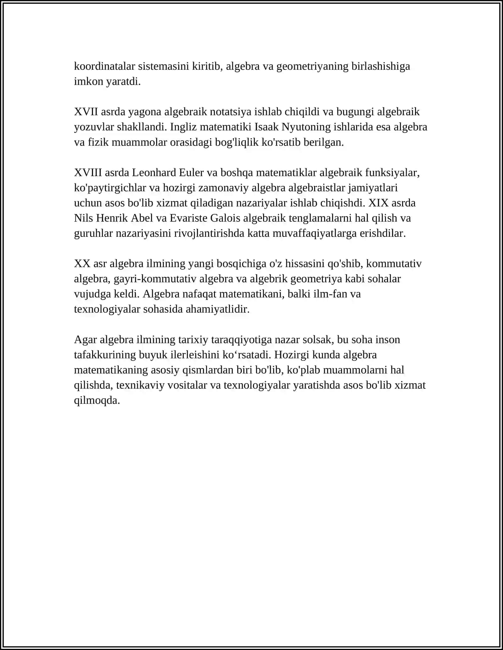 BOSHLANG'ICH SINF MATEMATIKA DARSLARIDA SINFDAN TASHQARI MASHG'ULOTLARDA ALGEBRA ELEMENTLARI MAVZUSI BO'YICHA TARIXIY MATERIALLARDAN FOYDALANISHNI OCHIB BERISH 4