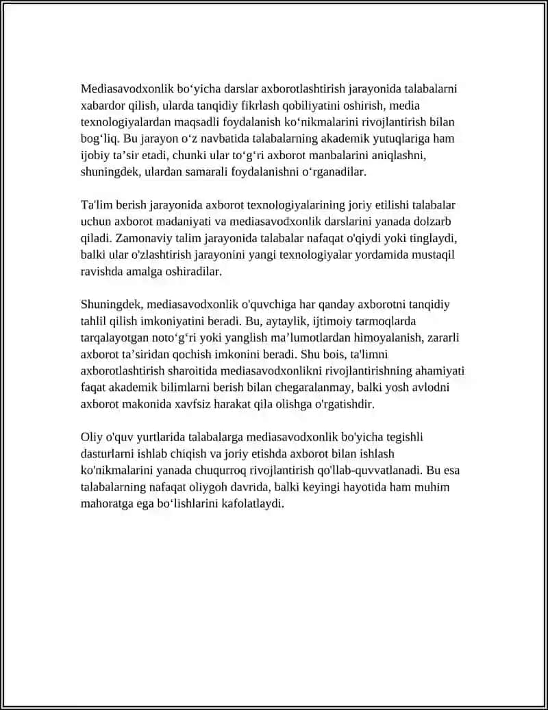 TA’LIMNI AXBOROTLASHTIRISH SHAROITIDA TALABALARDA MEDIASAVODXONLIKNI RIVOJLANTIRISH 4