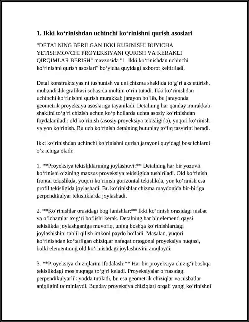 DETALNING BERILGAN IKKI KURINISHI BUYICHA YETISHMOVCHI PROYEKSIYANI QURISH VA KERAKLI QIRQIMLAR BERISH 4