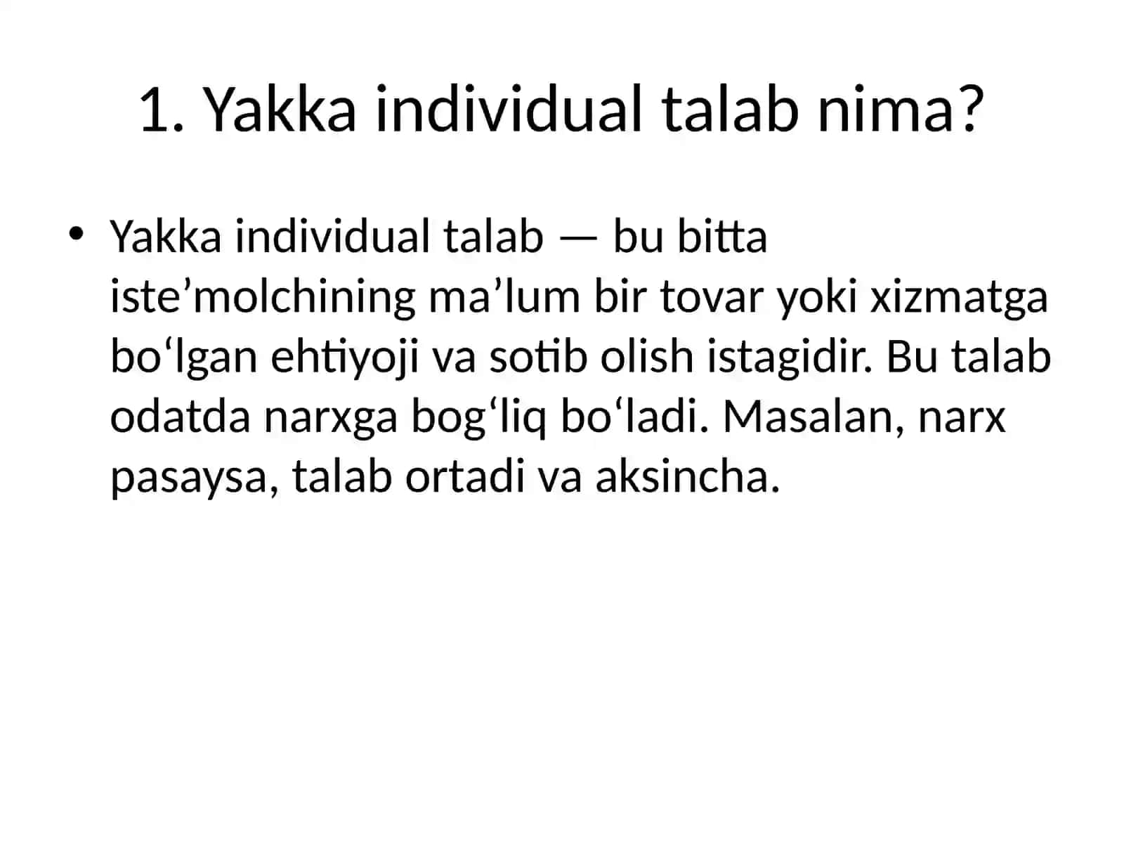 Yakka individual va bozor talabi 4