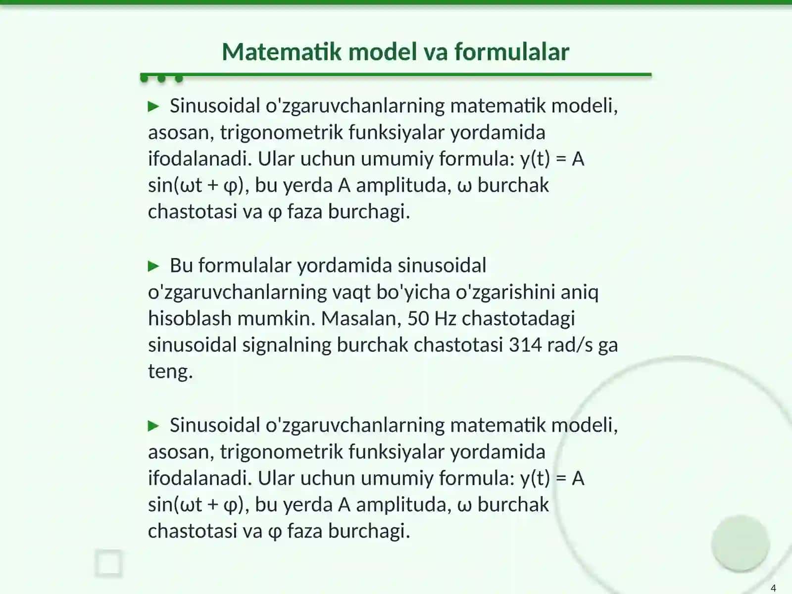 Sinusoidal ózgaruvchan EYUkani hosil qilish 4