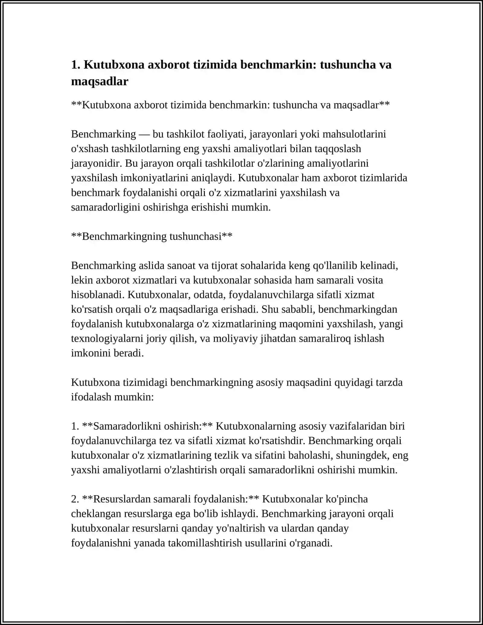 Kutubxona axborot tizimida benchmarkin: tushuncha va maqsadlar 4