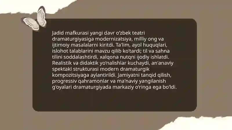 Yangi davr oʻzbek teatri jadid dramaturgiyasini maydonga kelishi 4