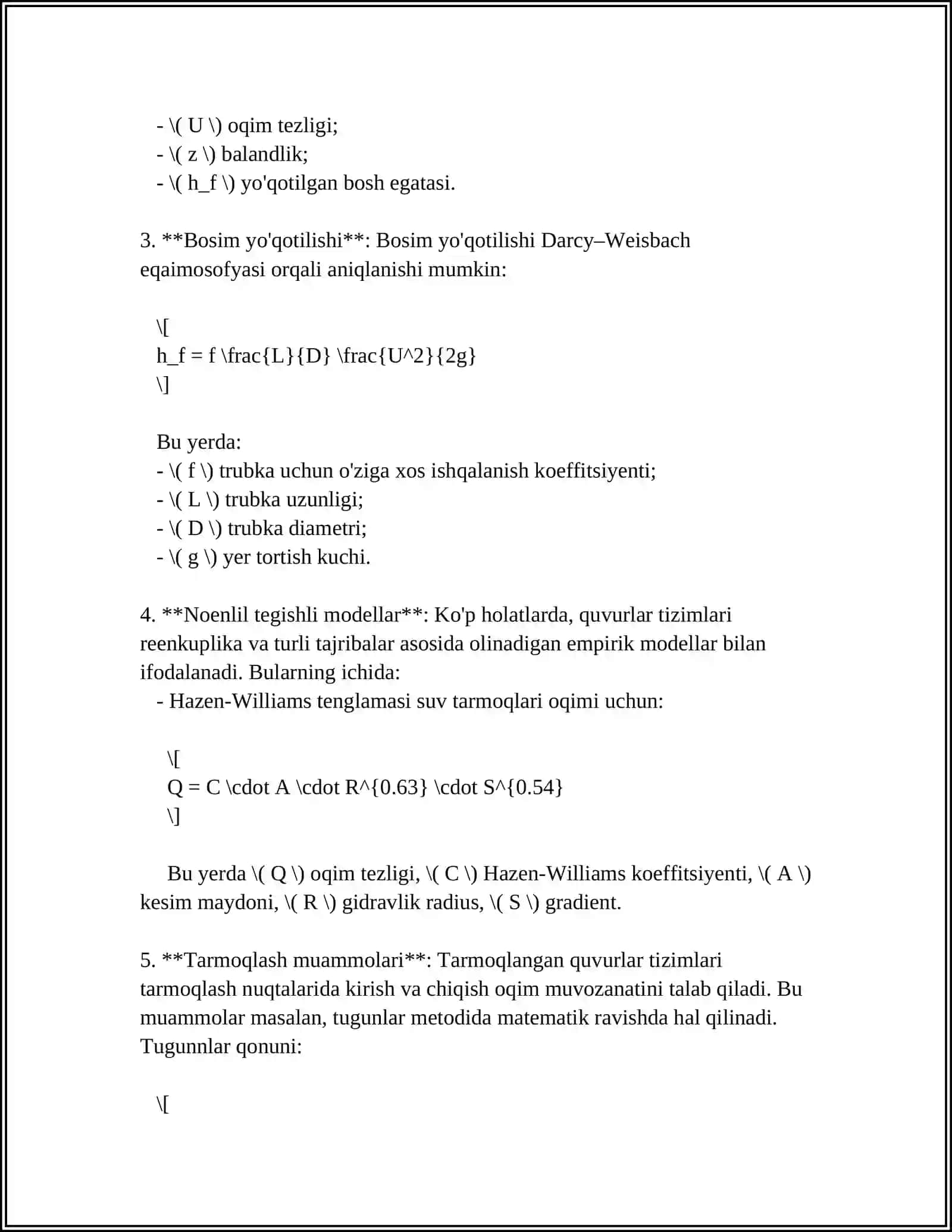 TARMOQLANGAN QUVURLAR UCHUN TAQSIMOT QONUNI,QON TOMIRLARINING MEXANIK MODELLARI 4