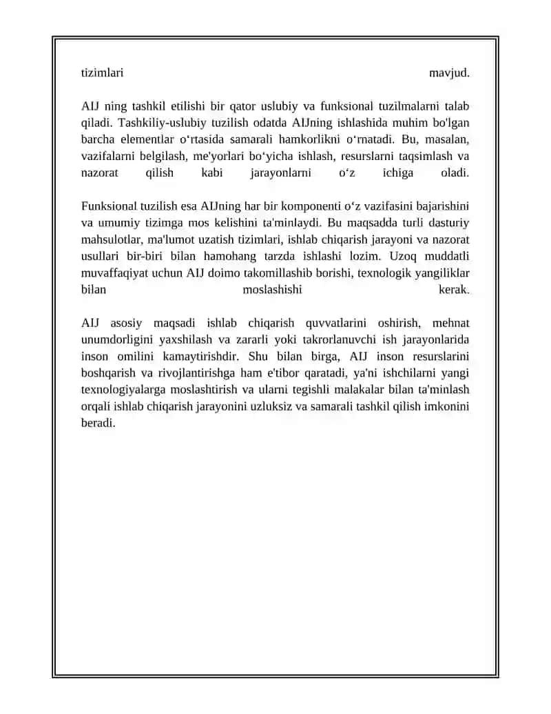 Avtomatlashtirilgan ish joylarining tamoyillari, turkumlanishi va xususiyatlari. Avtomatlashtirilgan ish joylarining tashkiliy-uslubiy va funksional tuzilishi 4