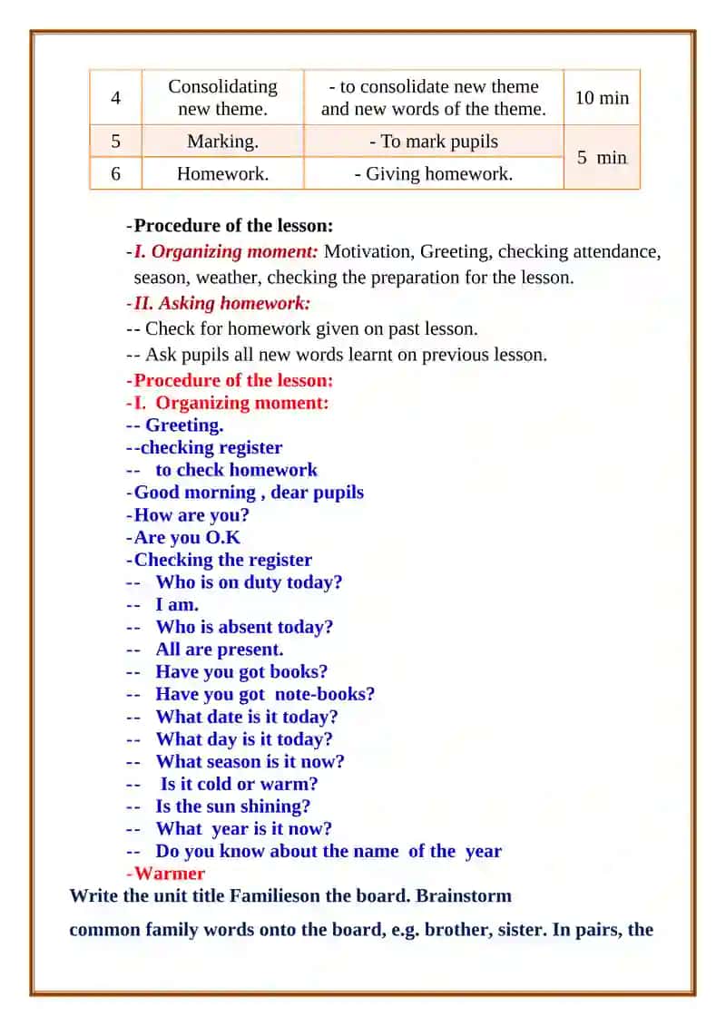 Open Lesson Report on the Topic "Families" by Akmuratova Sabrina 4