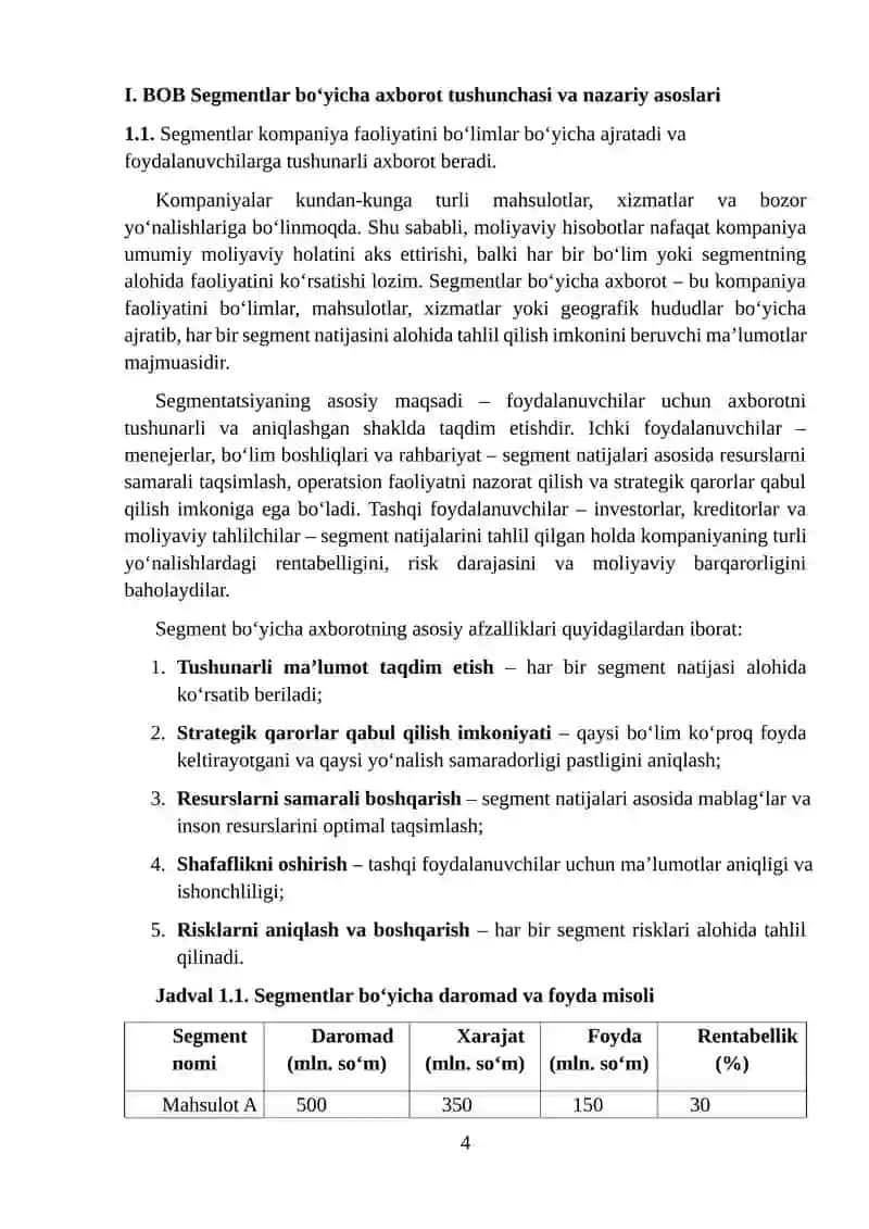 Segmentlar bo‘yicha axborotlarning foydalanuvchilar uchun ahamiyati 4