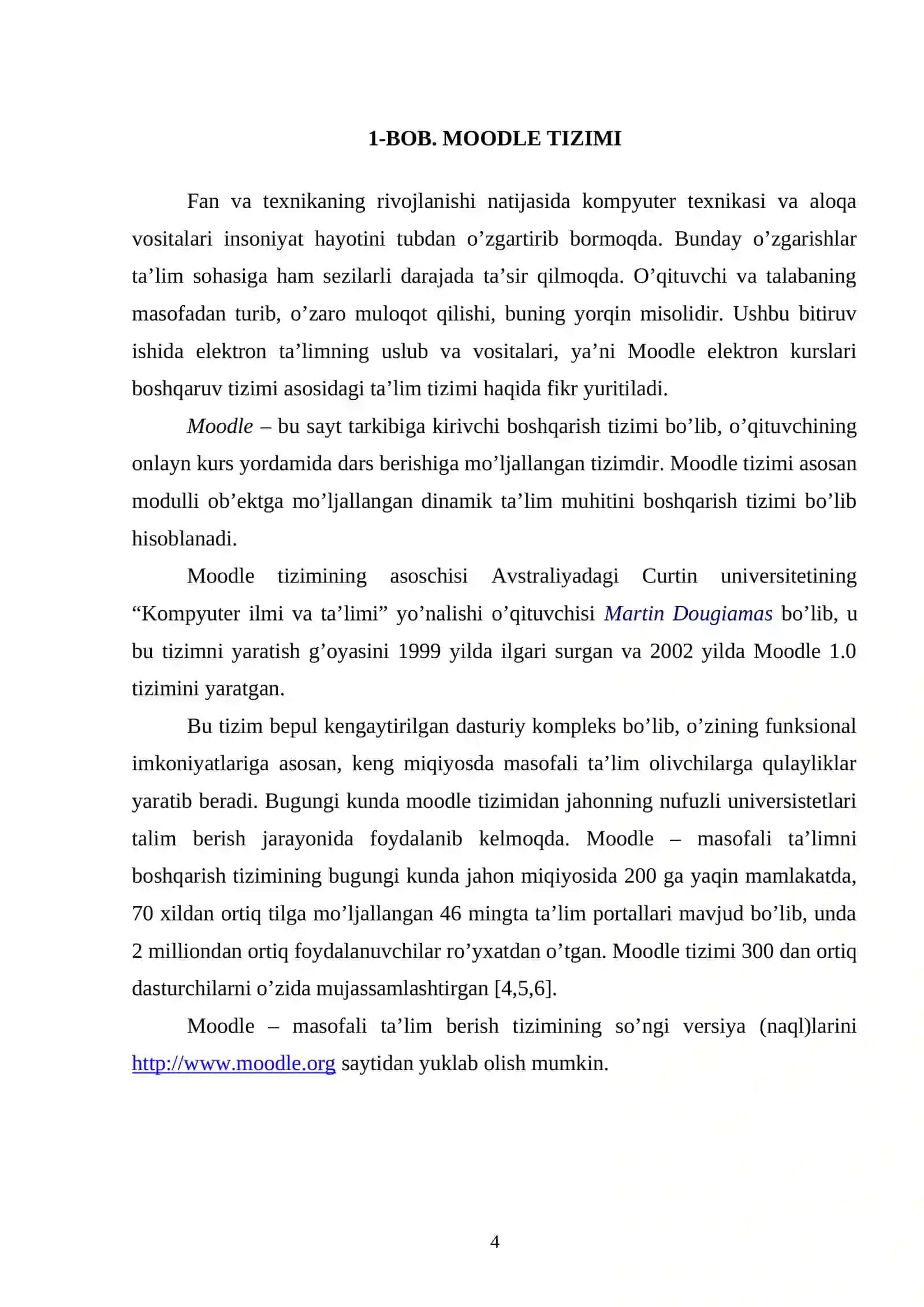 Moodle tizimi haqida diplom ish BMI 4