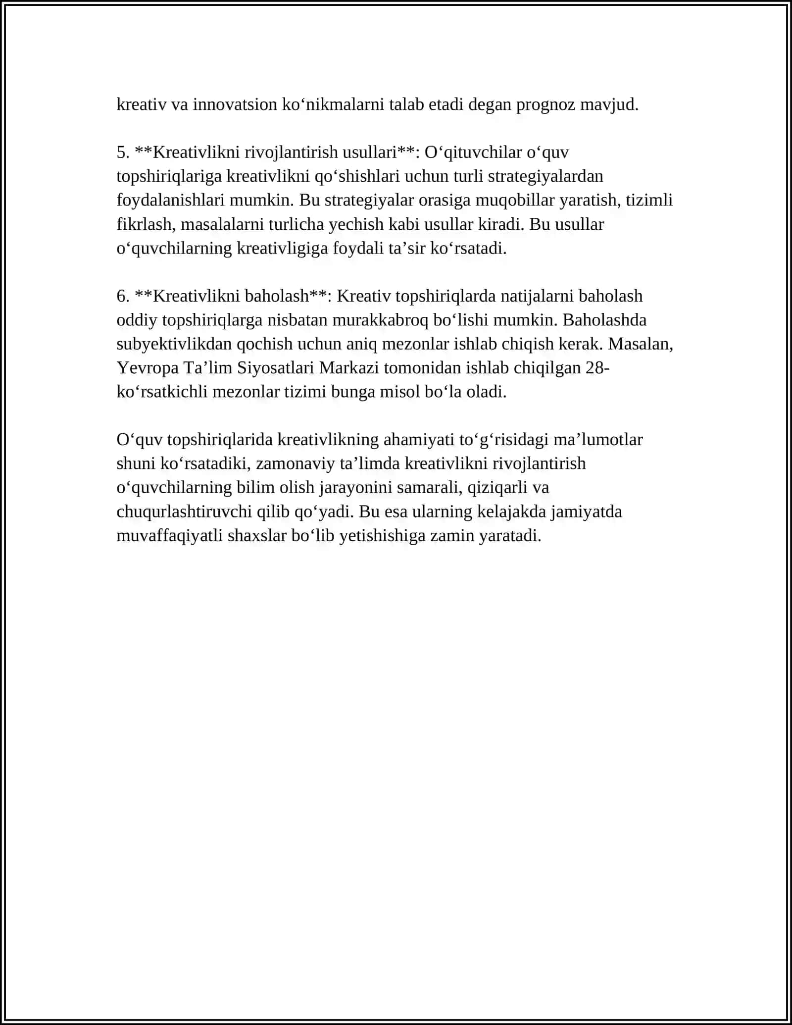 O‘quv topshiriqlarini ishlab chiqishga kreativ yondashuv 4