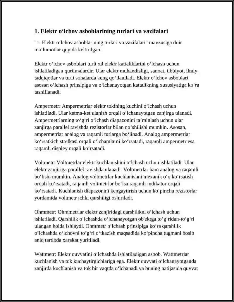 ELEKTR OʻLCHOV ASBOBLARI VA ULARDAN FOYDALANISH QOIDALARI 4