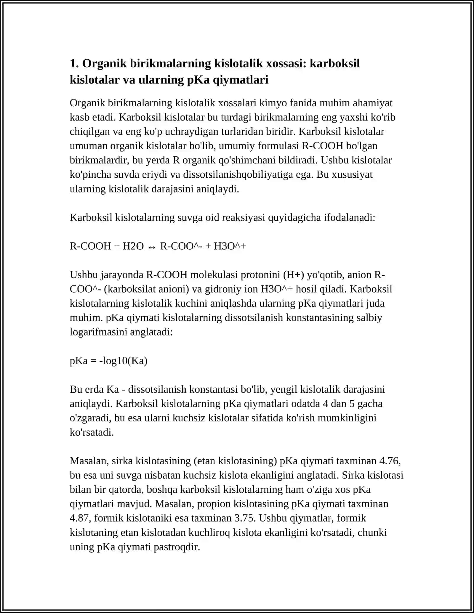 ORGANIK BIRIKMALARNING KISLOTA ASOSLI XOSSALARI. ORGANIK BIRIKMALARNING OKSIDLANISHI VA QAYTARILISHI. ORGANIK REAKSIYA TURLARI 4