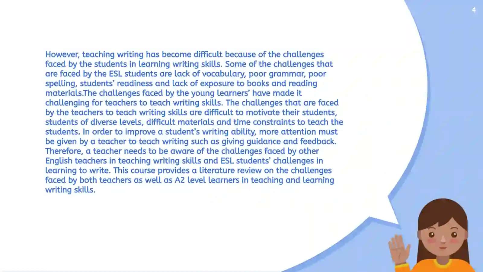 Kurs ishi: Uchit Writingni A2 darajadagi o'quvchilarga (COURSE PAPER on the theme The difficulties in teaching writing to A2 learners) 4